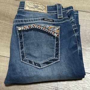 MISS ME Signature BootCut Embroidered Jeans Size 28